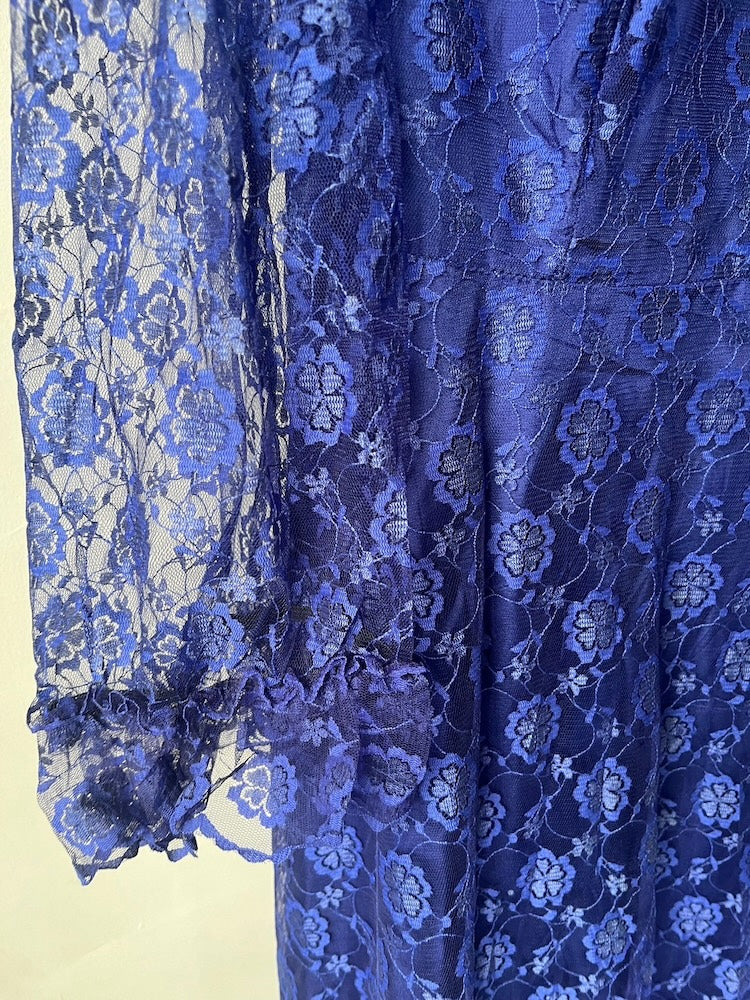 70s Frill Lace Blue Dress