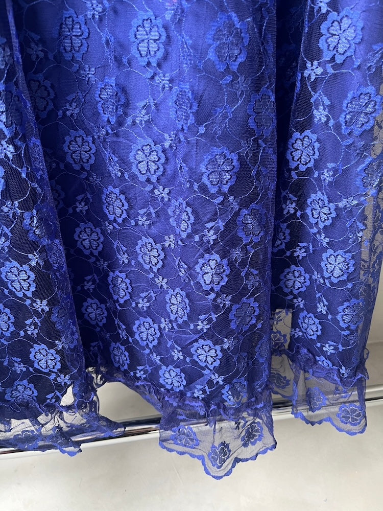 70s Frill Lace Blue Dress
