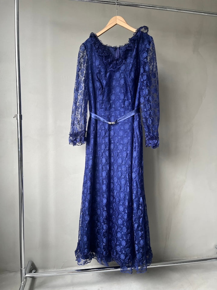 70s Frill Lace Blue Dress