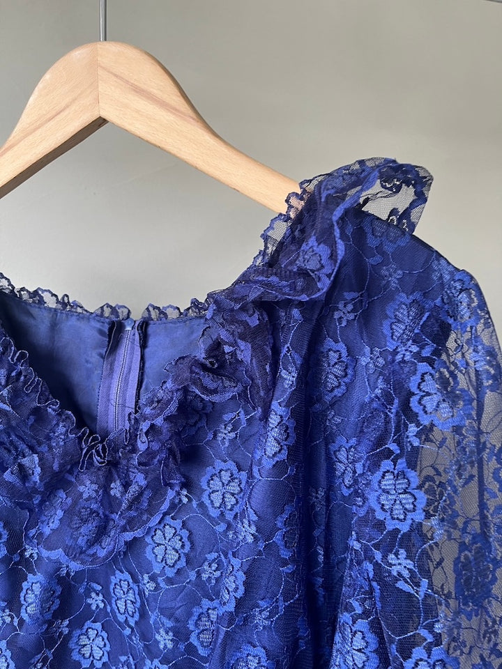 70s Frill Lace Blue Dress