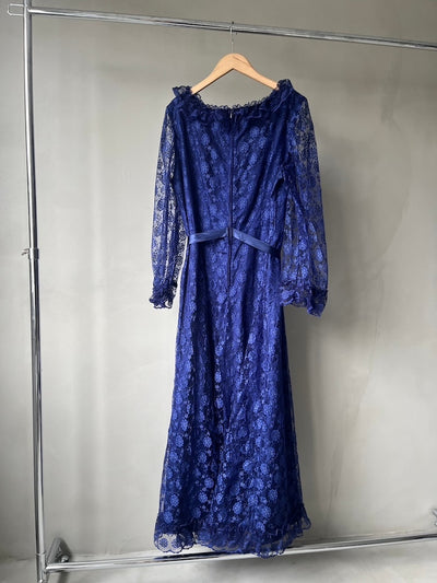 70s Frill Lace Blue Dress