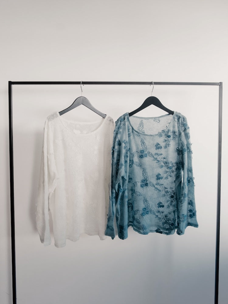 Embroidered Loose Knit Top