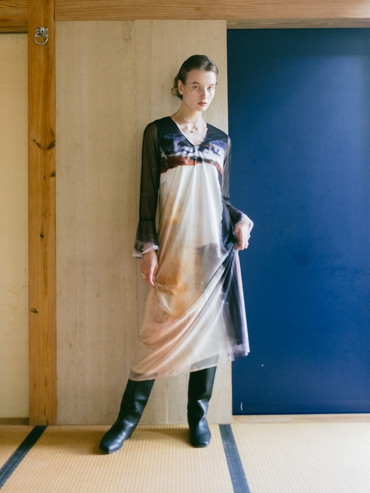 Nature Print Layered Dress｜ネイチャーモチーフ柄レイヤード