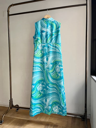 70s China Button Long Dress