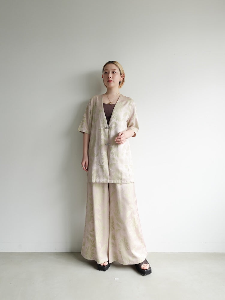 サテンジャガードカラーレスジャケット Satin Jacquard Collarless Jacket｜サテンジャガードカラーレス