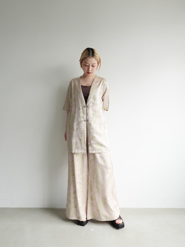 サテンジャガードカラーレスジャケット Satin Jacquard Collarless Jacket｜サテンジャガードカラーレス