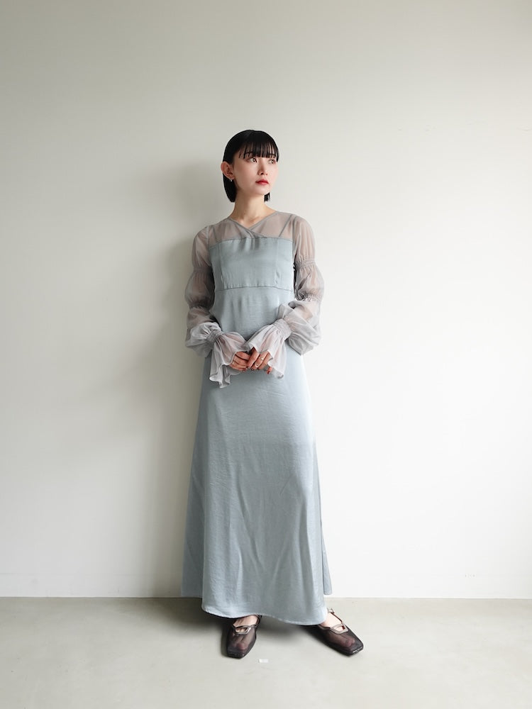 Tulle Sleeve Satin Dress｜チュールスリーブサテンドレス – MARTE