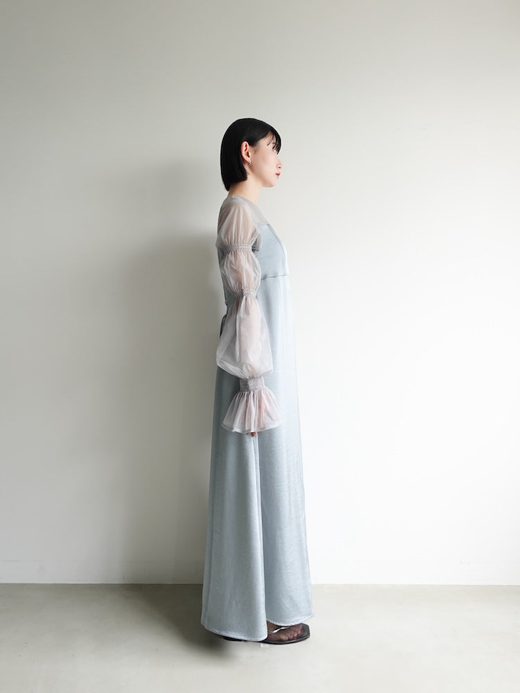 Tulle Sleeve Satin Dress｜チュールスリーブサテンドレス – MARTE