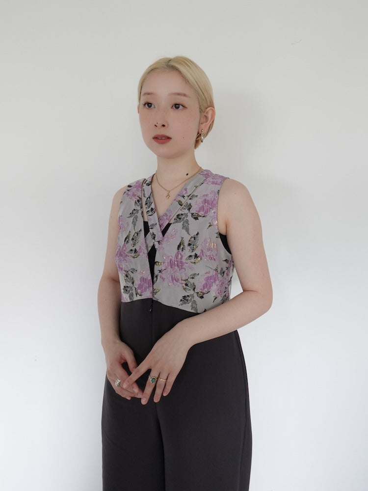 Cross Neck Jacquard Jumpsuits｜結婚式やお呼ばれに｜ジャガード