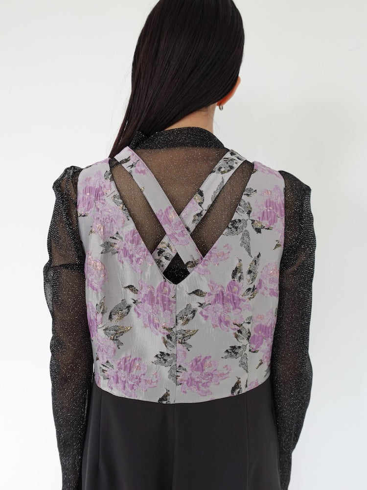 Cross Neck Jacquard Jumpsuits｜結婚式やお呼ばれに｜ジャガード