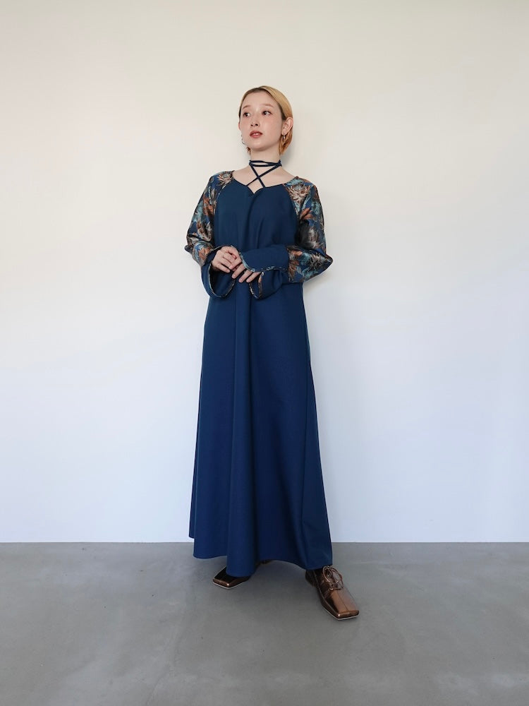 Cross Neck Jacquard Dress｜結婚式やお呼ばれに｜ジャガードドレス – MARTE