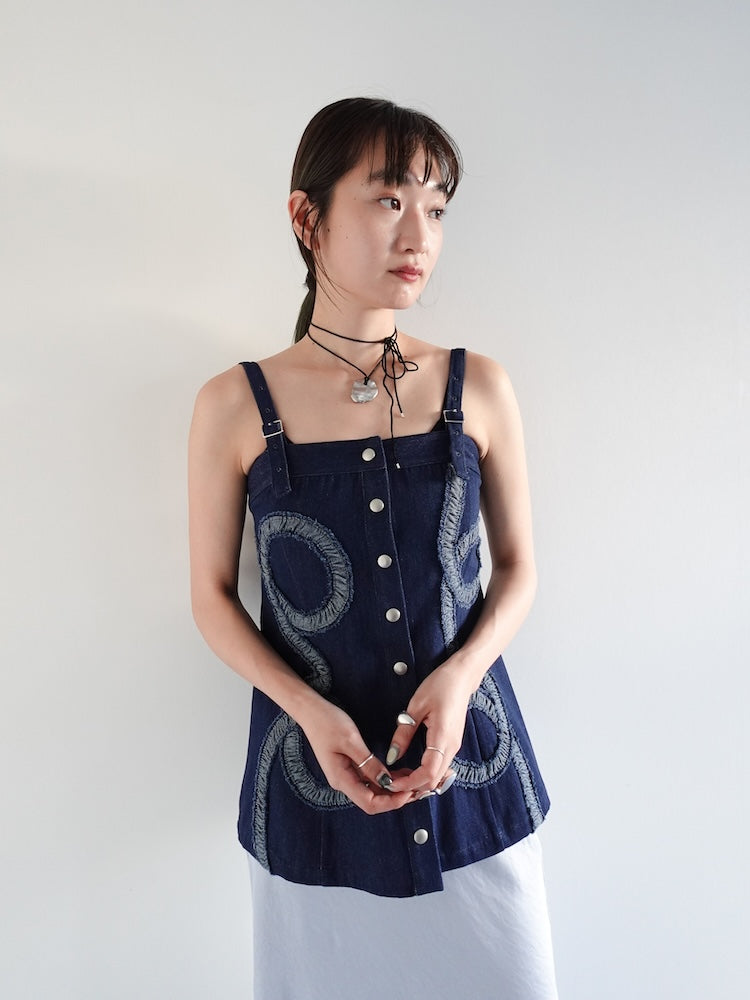 【3月上旬頃 お届け】Gathering Tape Denim Bustier