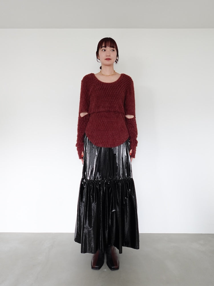 【marte】Suede Flare Skirt スカート Metallic Tiered Skirt|メタリックスカート – MARTE