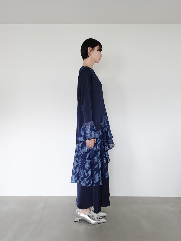 Sheer Jacquard Flare Docking Dress｜シアージャガードフレア