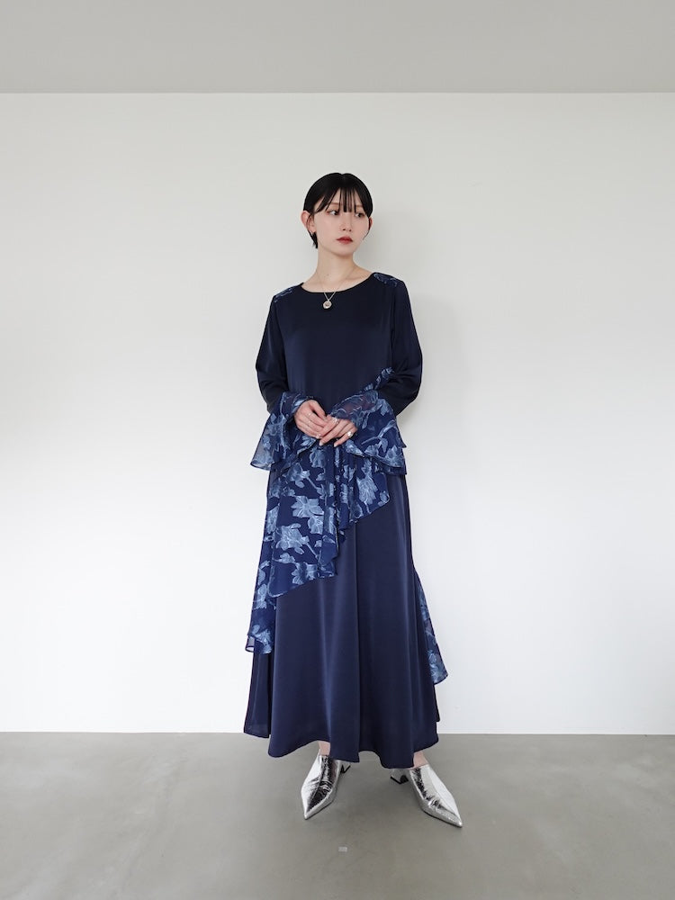 Sheer Jacquard Flare Docking Dress｜シアージャガードフレア