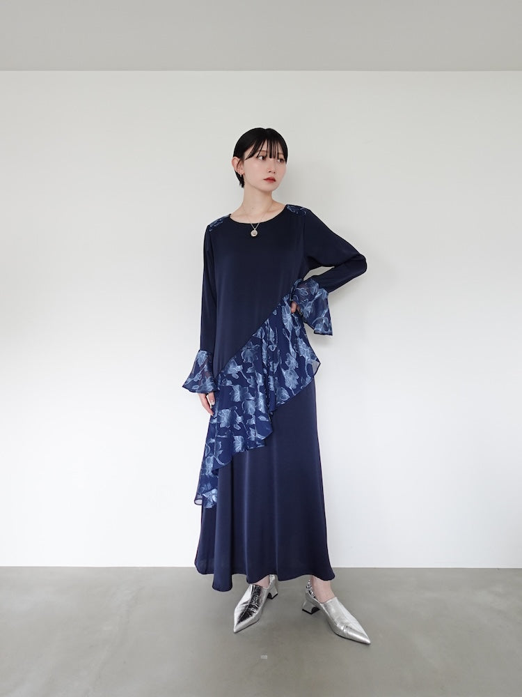 Sheer Jacquard Flare Docking Dress｜シアージャガードフレア