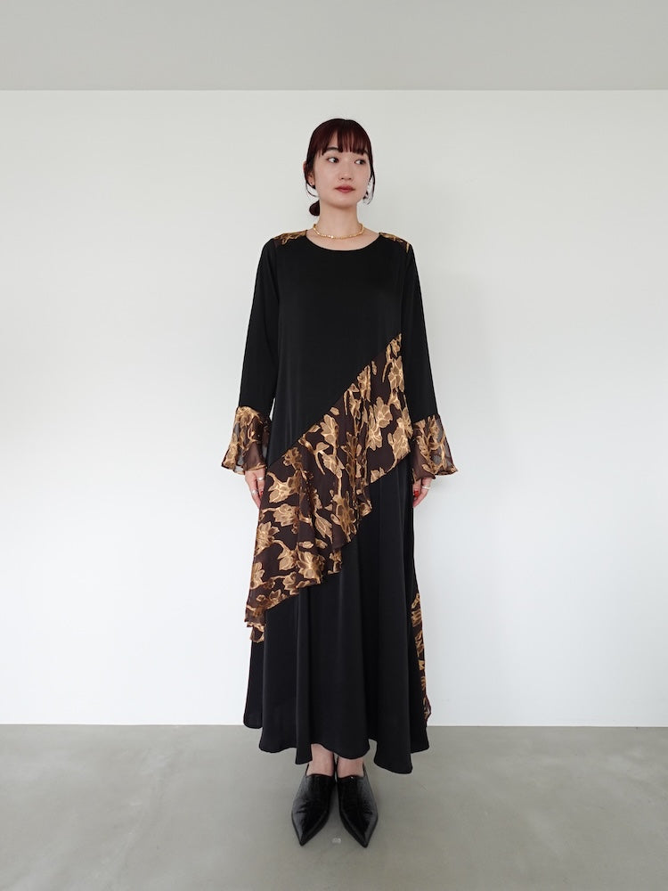 Sheer Jacquard Flare Docking Dress｜シアージャガードフレア