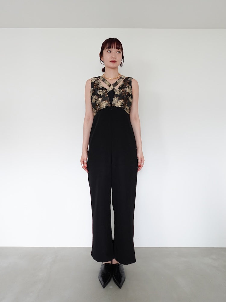 Cross Neck Jacquard Jumpsuits｜結婚式やお呼ばれに｜ジャガード