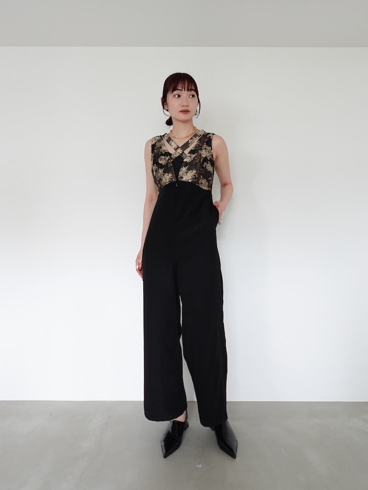 サロペット・オーバーオール・オールインワン Cross Neck Jacquard Jumpsuits Cross Neck Jacquard Jumpsuits｜結婚式やお呼ばれに｜ジャガード