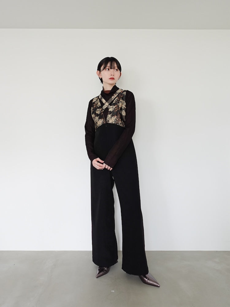 Cross Neck Jacquard Jumpsuits｜結婚式やお呼ばれに｜ジャガード
