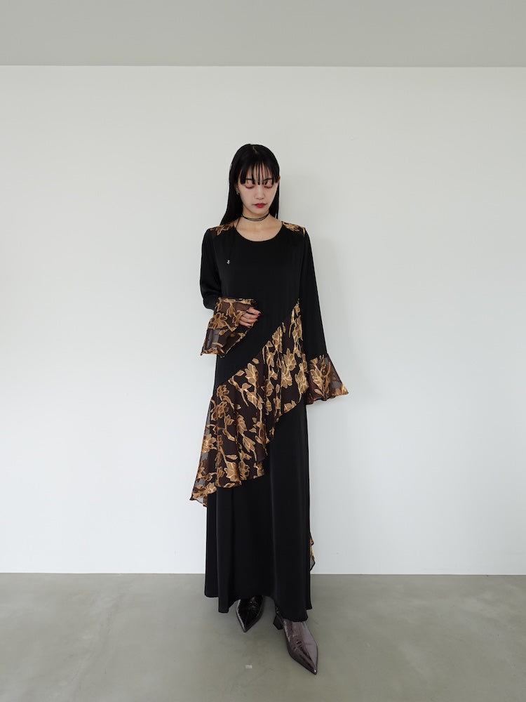 Sheer Jacquard Flare Docking Dress｜シアージャガードフレア