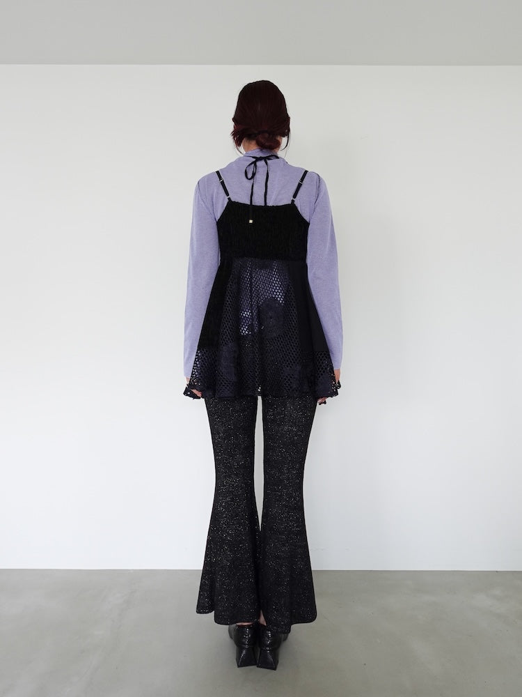 sahara グリッターヴェロアストレッチパンツ ブラック Glitter Velour Stretch Pants｜ストレッチフレアパンツ – MARTE