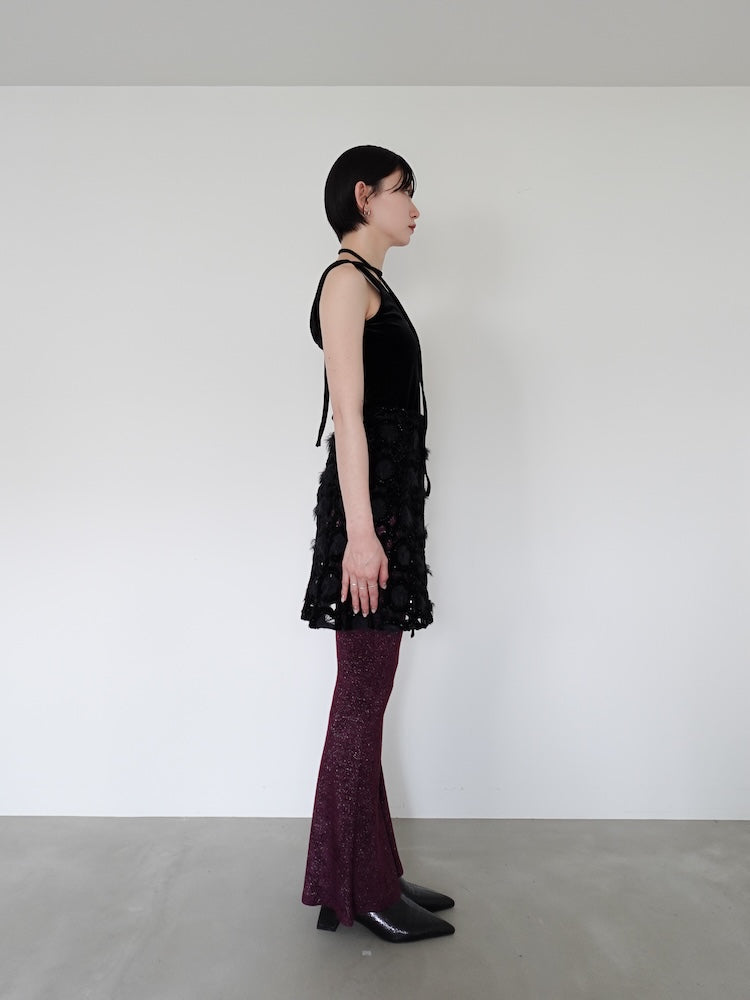sahara グリッターヴェロアストレッチパンツ ブラック Glitter Velour Stretch Pants｜ストレッチフレアパンツ – MARTE