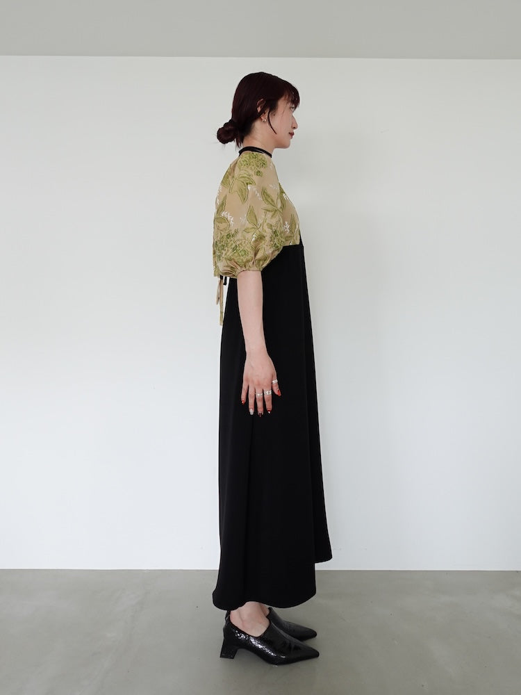 Switching Jacquard Dress｜パフスリーブドレス – MARTE