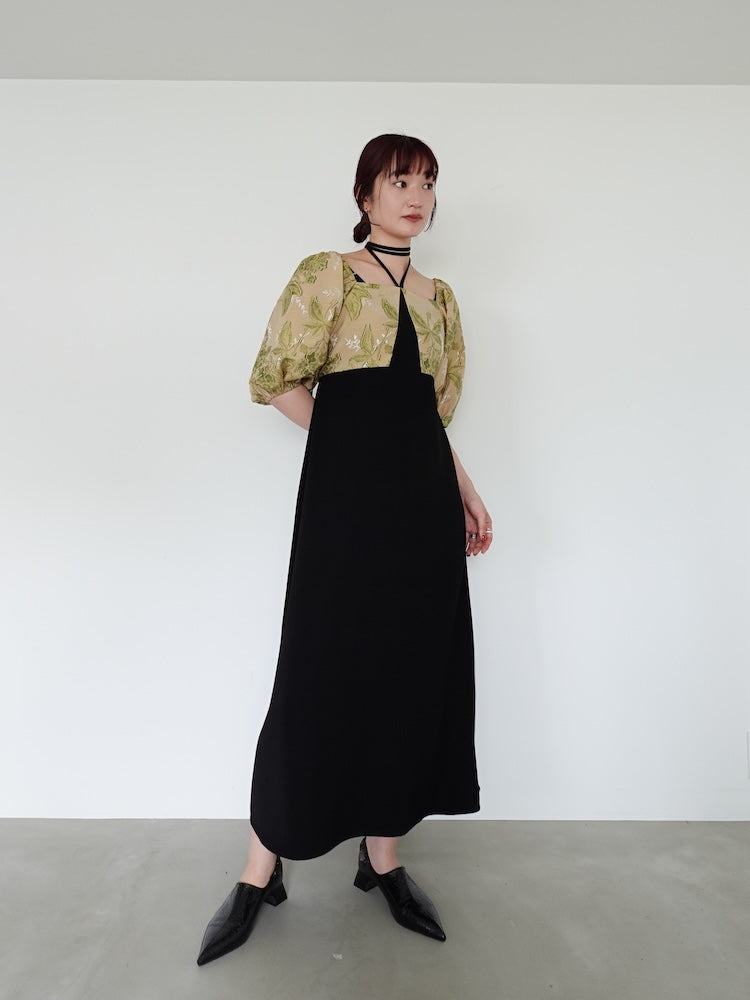 Switching Jacquard Dress｜パフスリーブドレス – MARTE