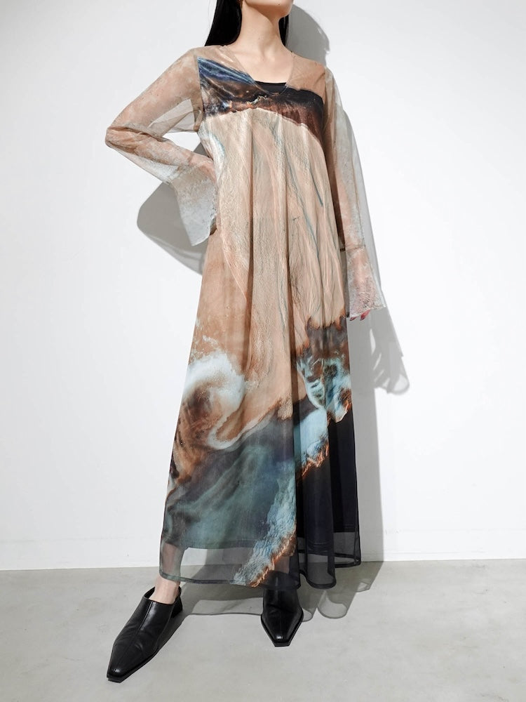 Nature Print Layered Dress｜ネイチャーモチーフ柄レイヤード