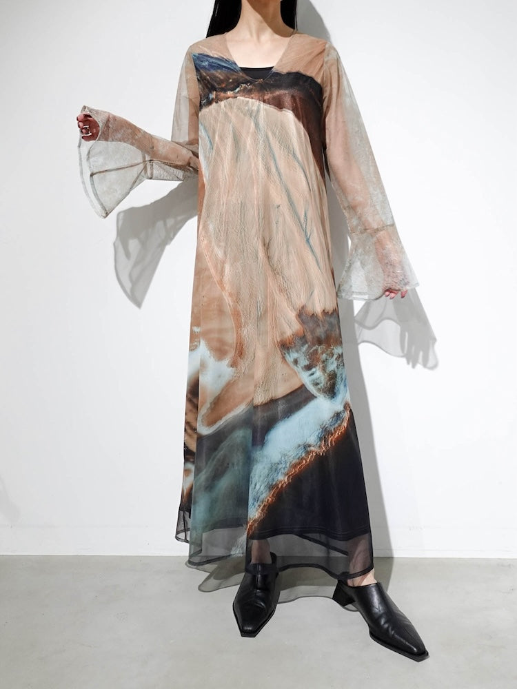Nature Print Layered Dress｜ネイチャーモチーフ柄レイヤード