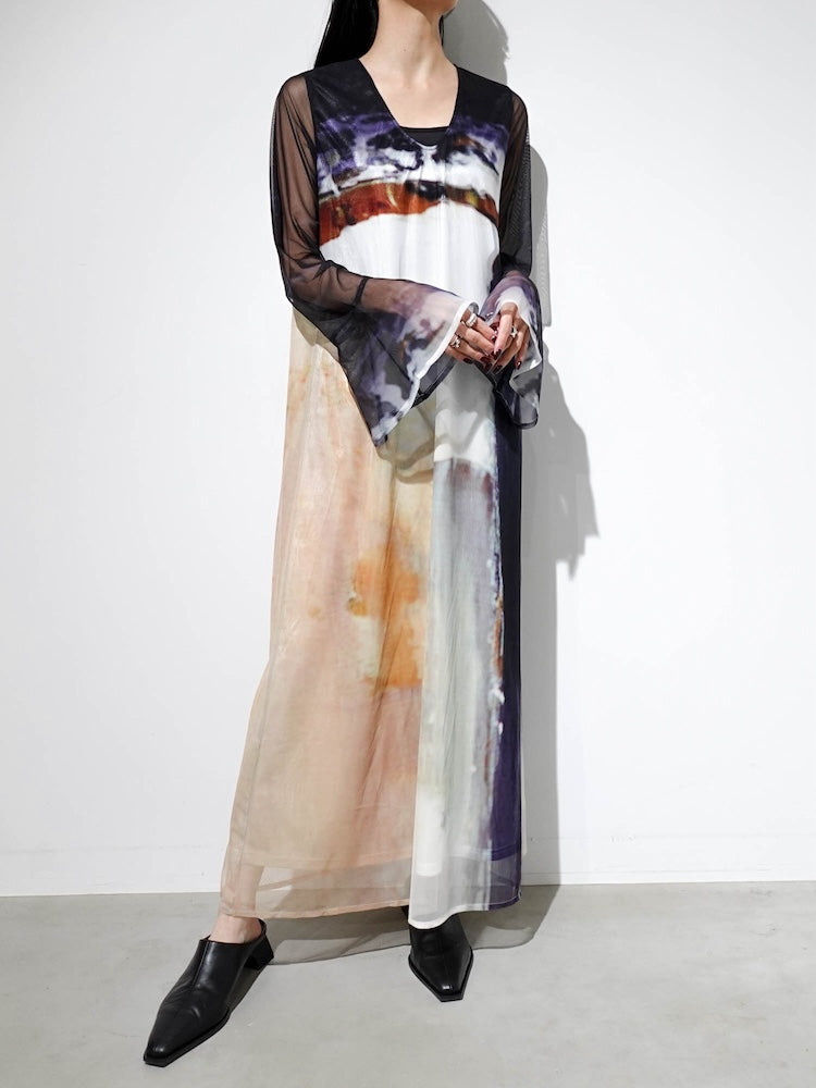 Nature Print Layered Dress｜ネイチャーモチーフ柄レイヤード
