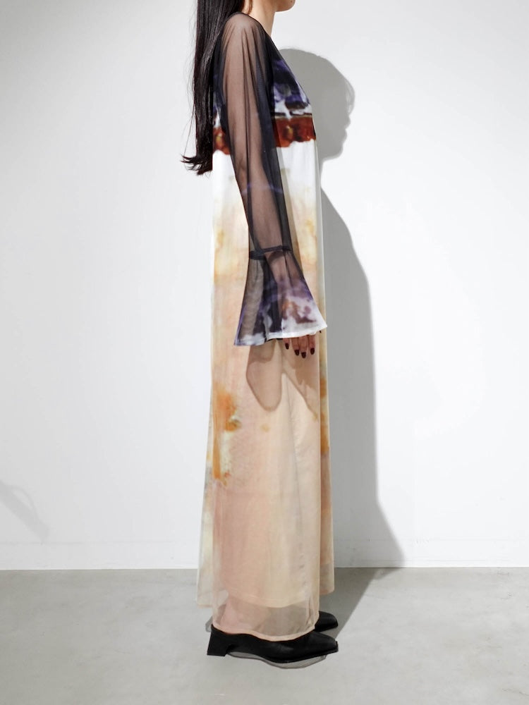 Nature Print Layered Dress｜ネイチャーモチーフ柄レイヤード