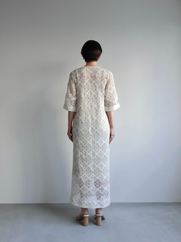 vintage lace レースクロシェ　ワンピース　アンティーク クロシェットレースのヨークとお花のレースが素敵な英国
