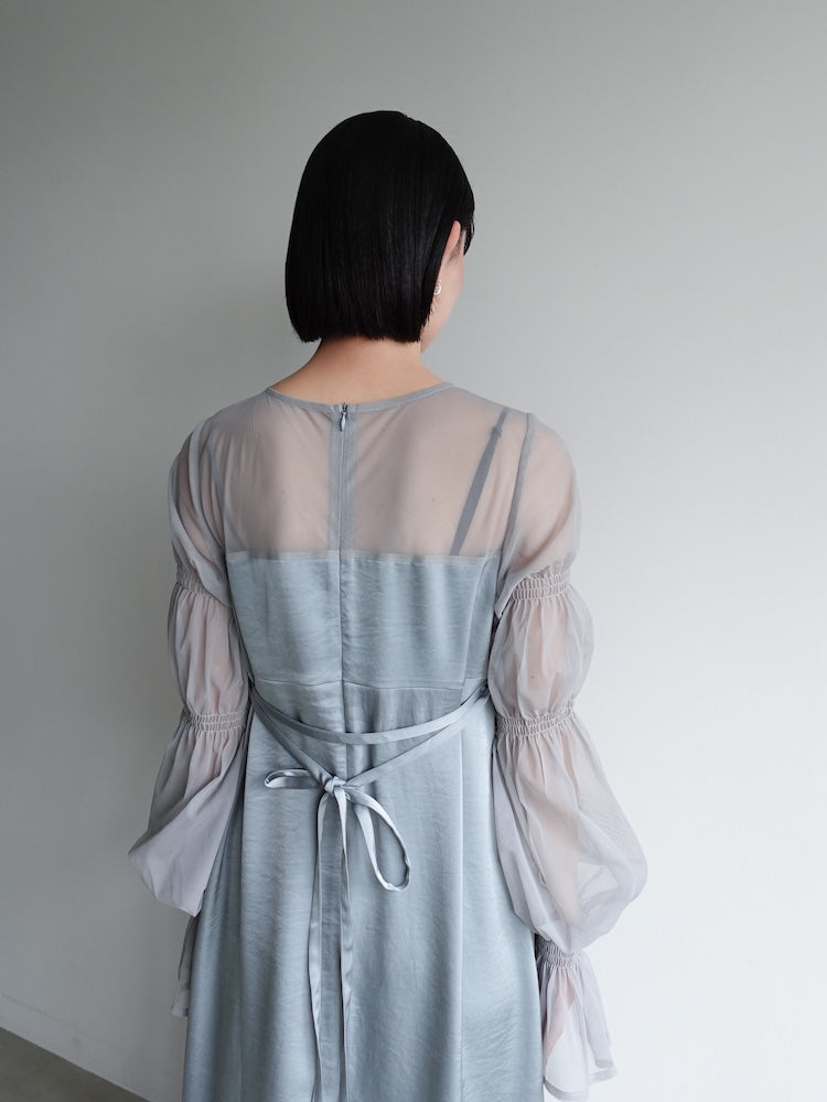 本日限定marte Tulle Sleeve Satin Dress ワンピース