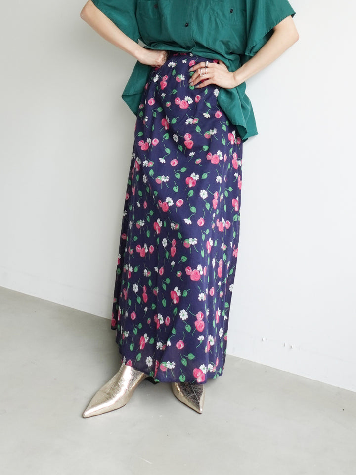 Navy Flower Flare Skirt