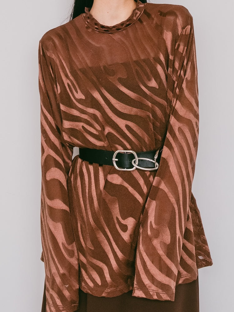 Brown Wave Mesh Top