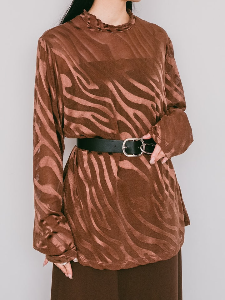 Brown Wave Mesh Top