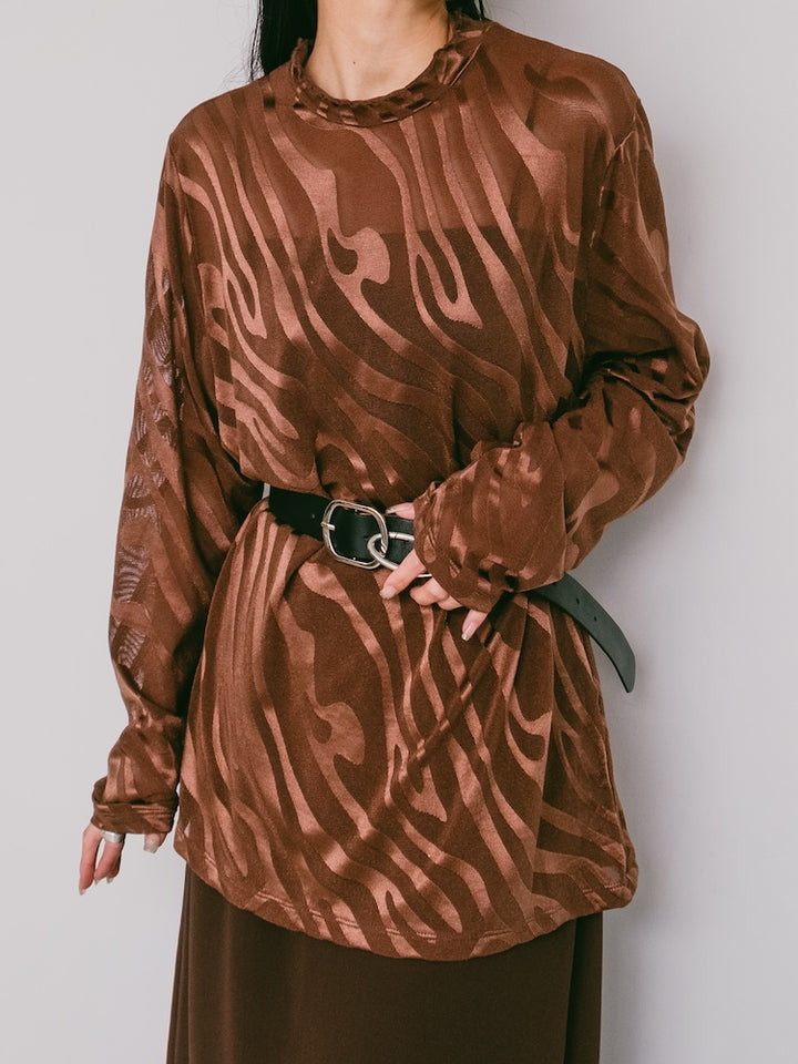 Brown Wave Mesh Top