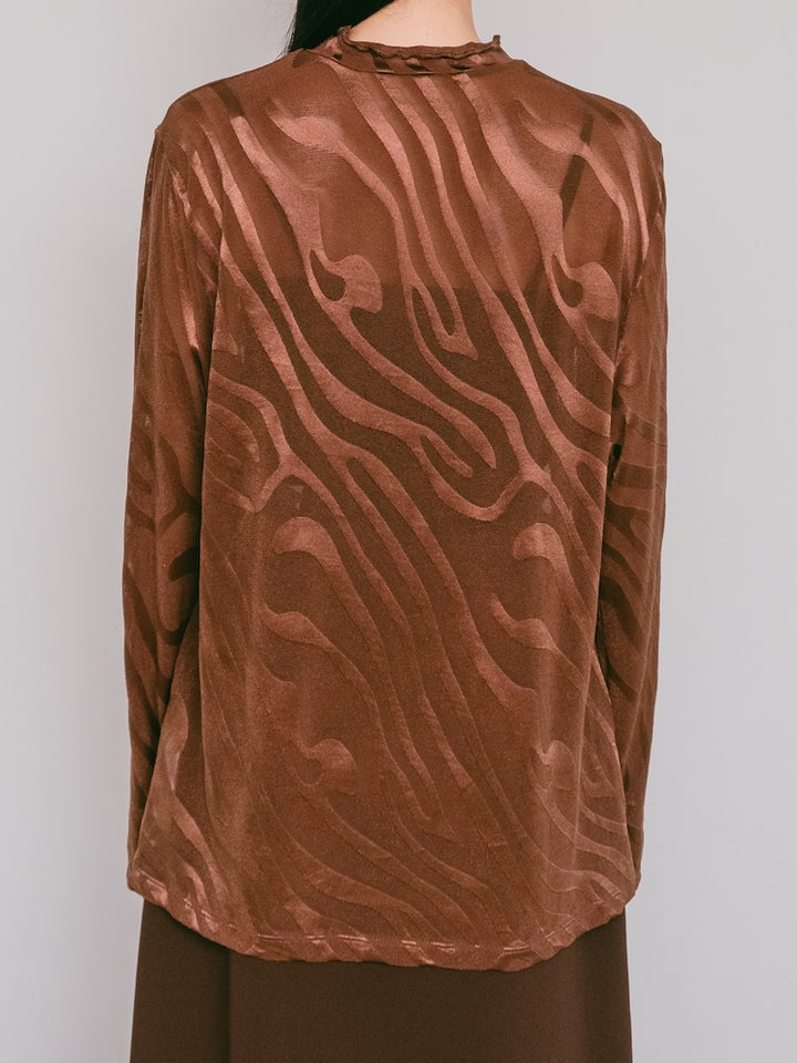 Brown Wave Mesh Top