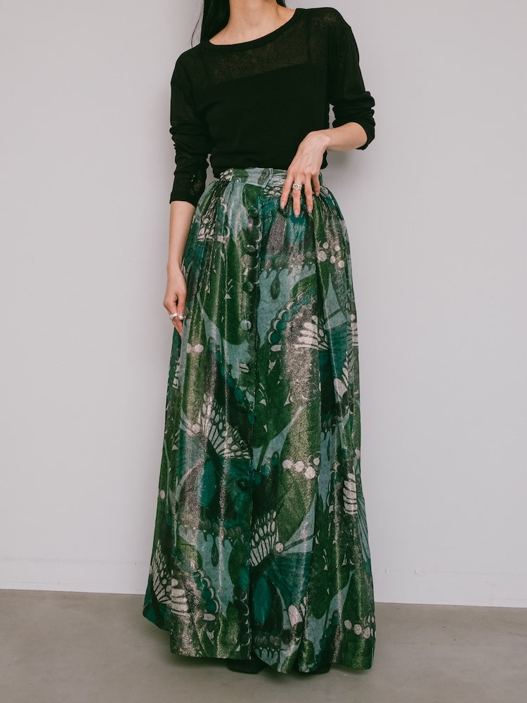 80s Metallic Sheer Print Skirt