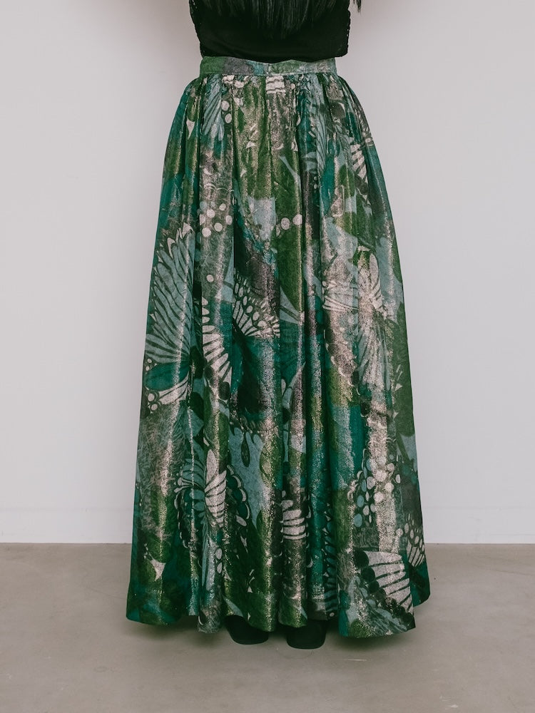 80s Metallic Sheer Print Skirt