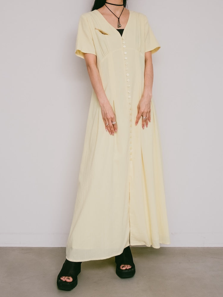 80s Back Embroidery Lemon Dress