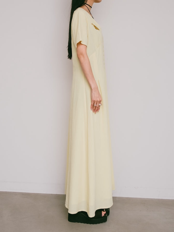 80s Back Embroidery Lemon Dress