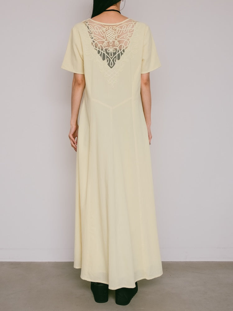 80s Back Embroidery Lemon Dress