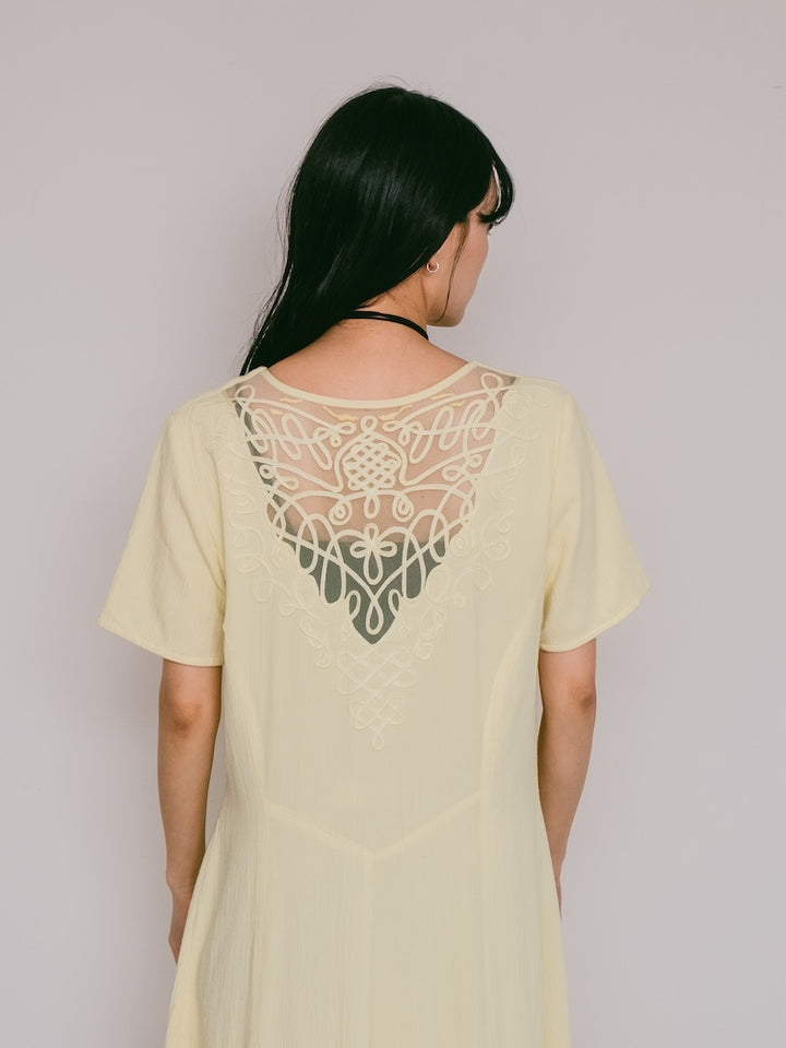 80s Back Embroidery Lemon Dress