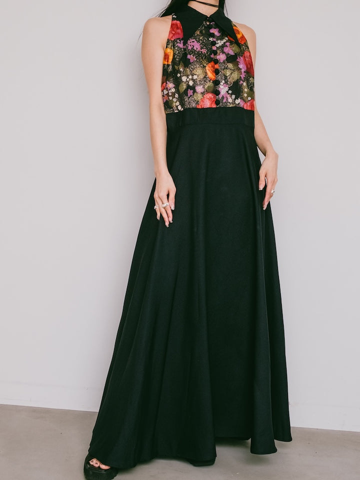 70s Polyester Halter Neck Dress