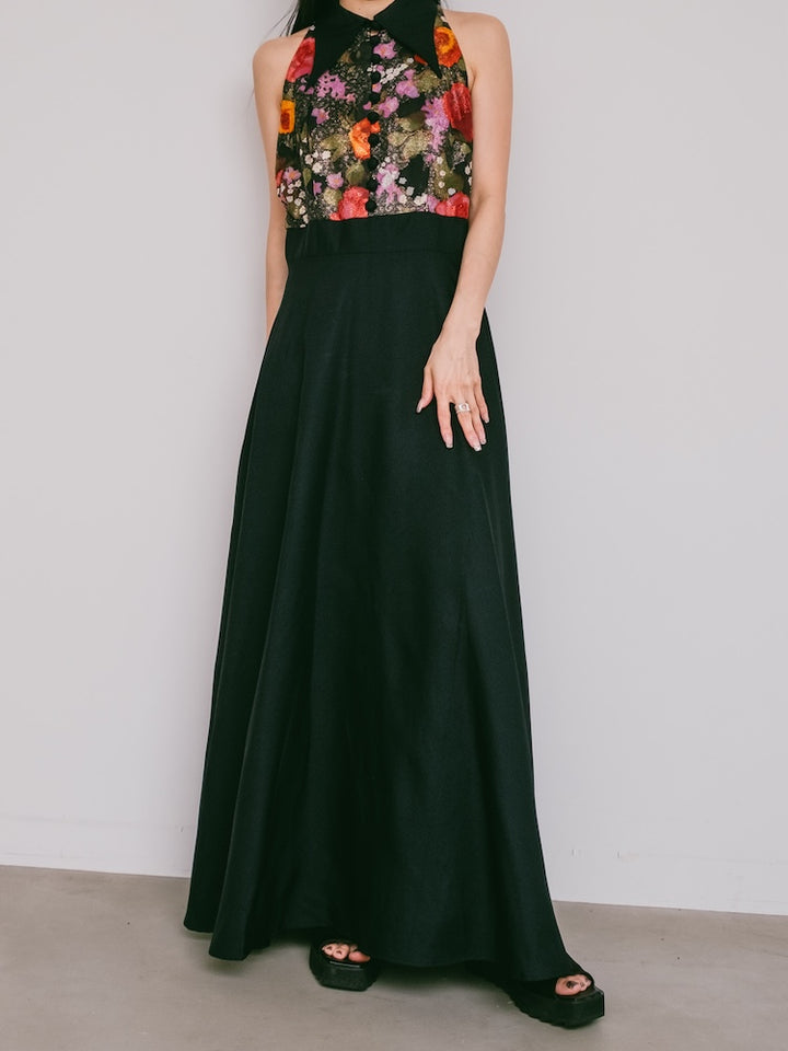 70s Polyester Halter Neck Dress