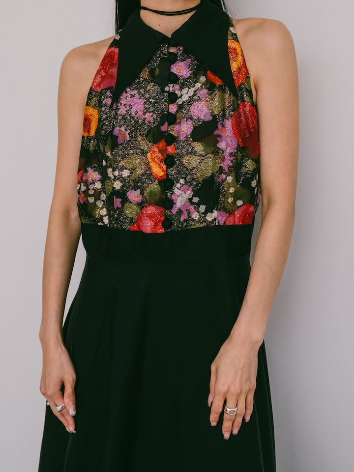 70s Polyester Halter Neck Dress
