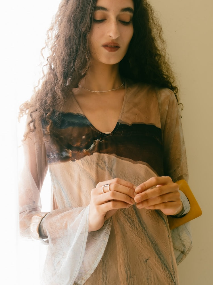 Nature Print Layered Dress｜ネイチャーモチーフ柄レイヤード